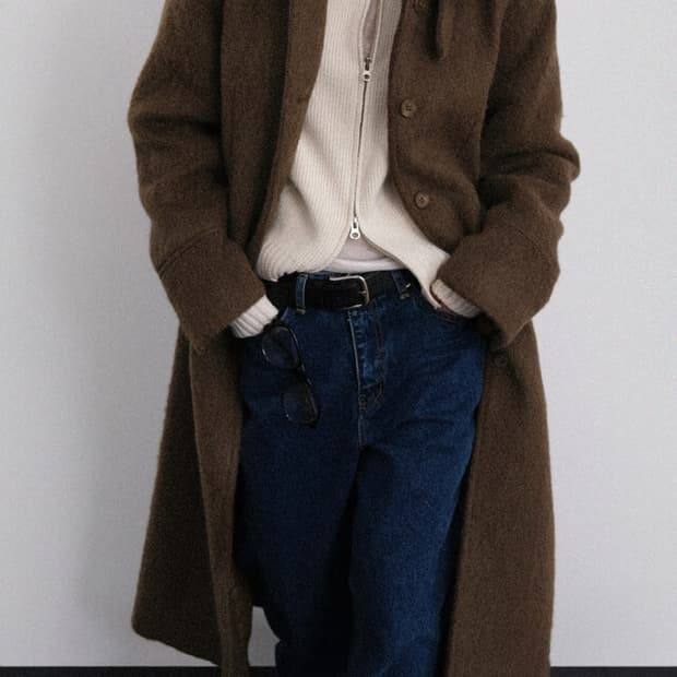 미착용 어텀 브러쉬 울 코트 브라운 판매