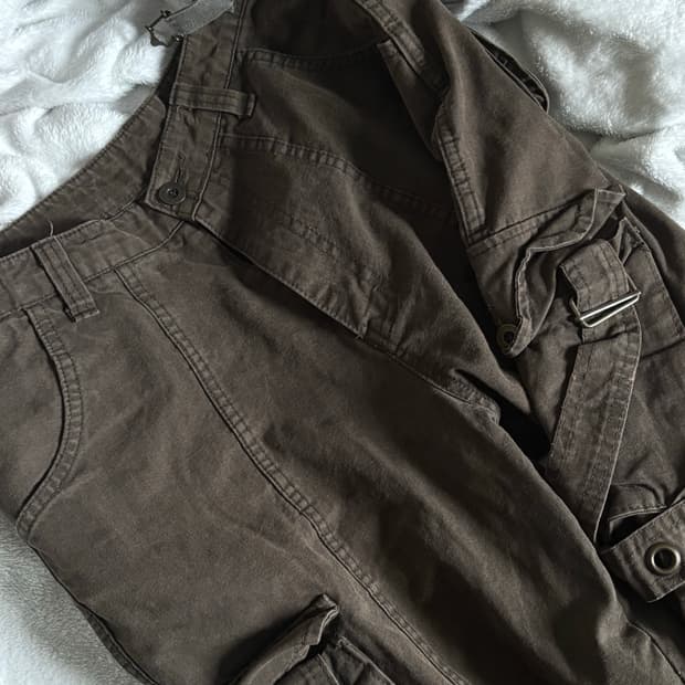빈티지 본디지 디테일 고동색 브라운 와이드 카고팬츠