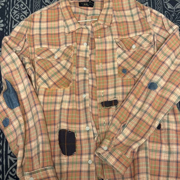 Rrl 더블알엘 리페어드 플래드 트윌 캠프셔츠 XL