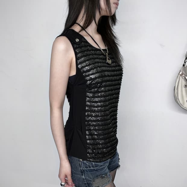 Button Point Glitter Shirring Sleeveless