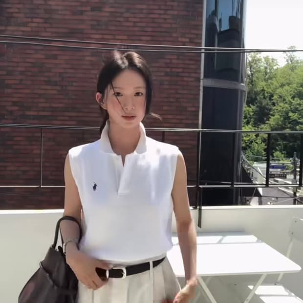 폴로 랄프 로렌 코튼 크롭 슬리브리스 폴로 스웨터