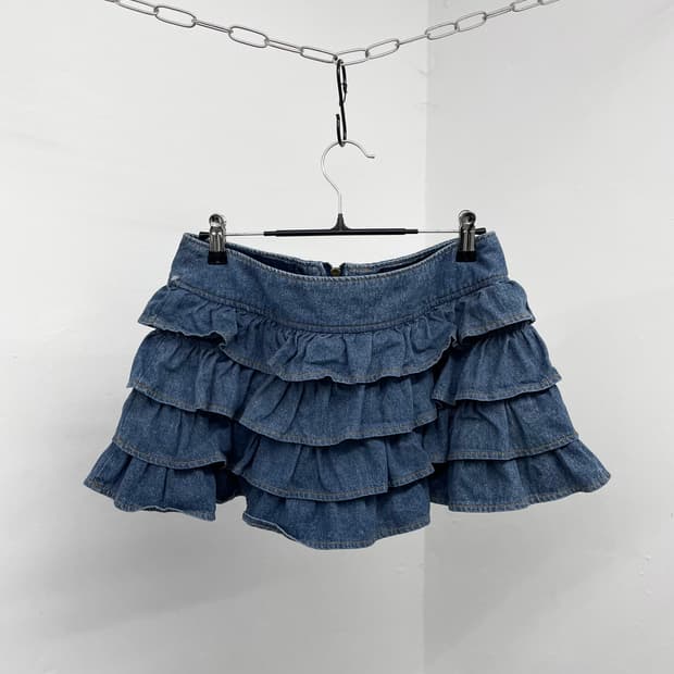 키치 데님 프릴 캉캉 스커트