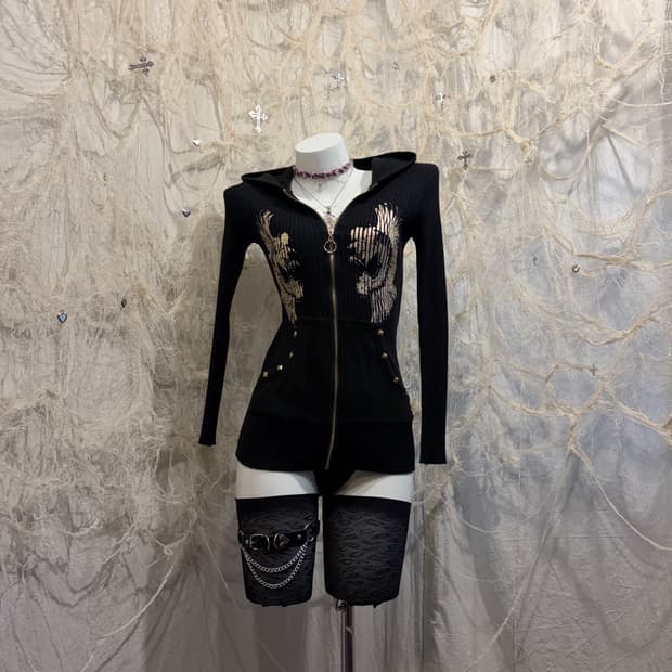 Y2K Gothic Oriental cubic hoodie zip up