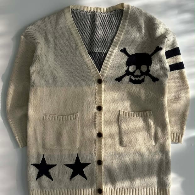 Japanese brand 본디지 해골 빈티지 울 니트 가디건