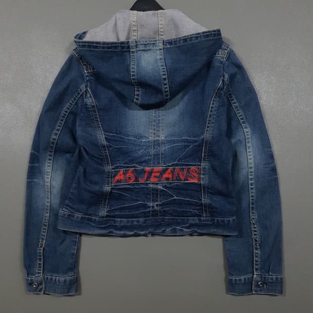 여성 M (55) A6 진스 워싱 데님 후드 트러커 자켓 인디고