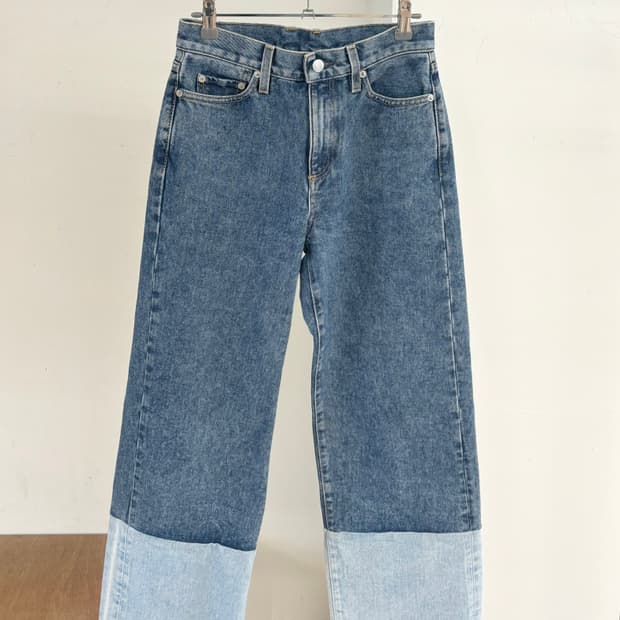 사이먼 밀러 투톤 하이 웨이스트 와이드 레그 진