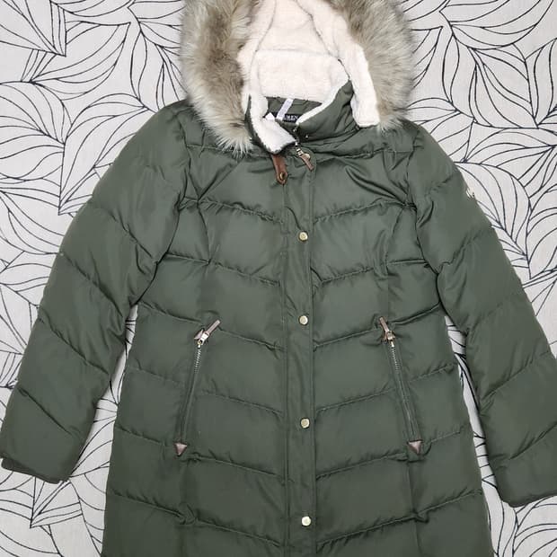 랄프로렌 여성 올리브 그린 패딩 코트 66~77 천연여우퍼
