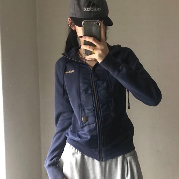 아디다스 네이비 슬림핏 후드집업
