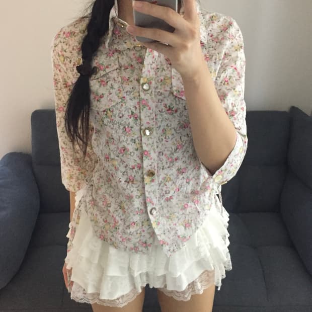 Lizlisa 리즈리사 사와코 하구미 레이스 셔링 5부 셔츠