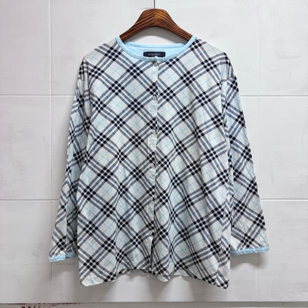 버버리 홈웨어 블루 노바 체크 셔츠 가디건 L