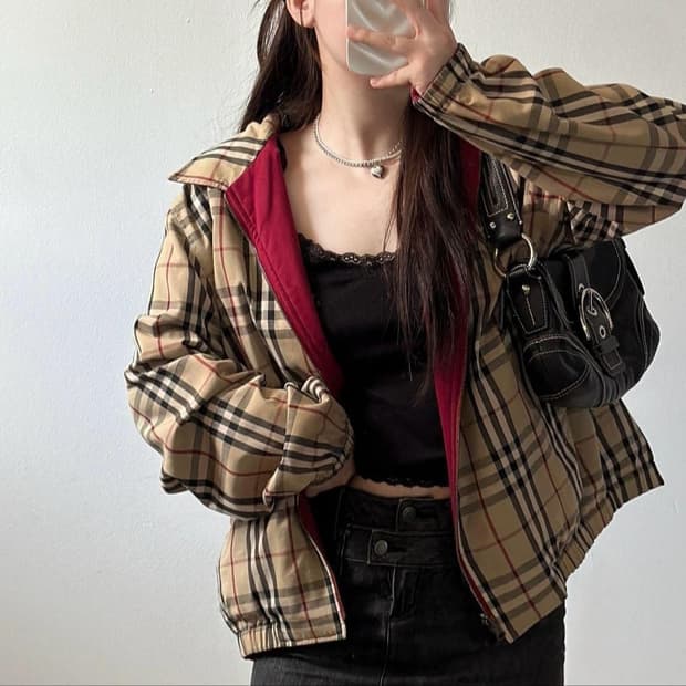 버버리 버건디 기마로고 리버시블 자켓