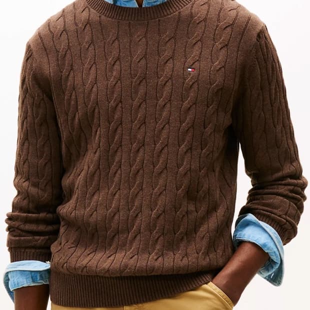 타미힐피거 남성 크루넥 케이블 니트 L