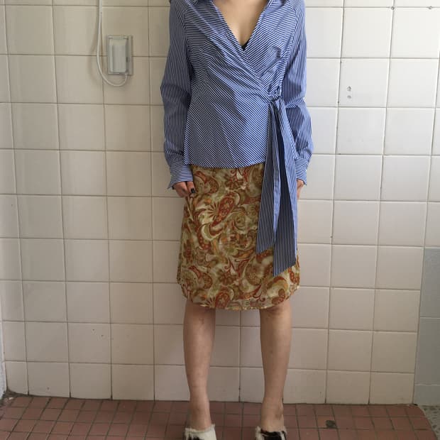 Naracamicie stripe pattern wrap tied shi