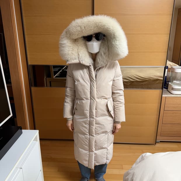 Mayonez 리얼폭스 퍼트리밍 덕다운 코트 롱다운  가슴 56 소매길이