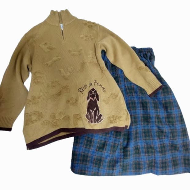 🐾모리걸 너드 강아지발바닥 니트 체크치마 코디세트🐾