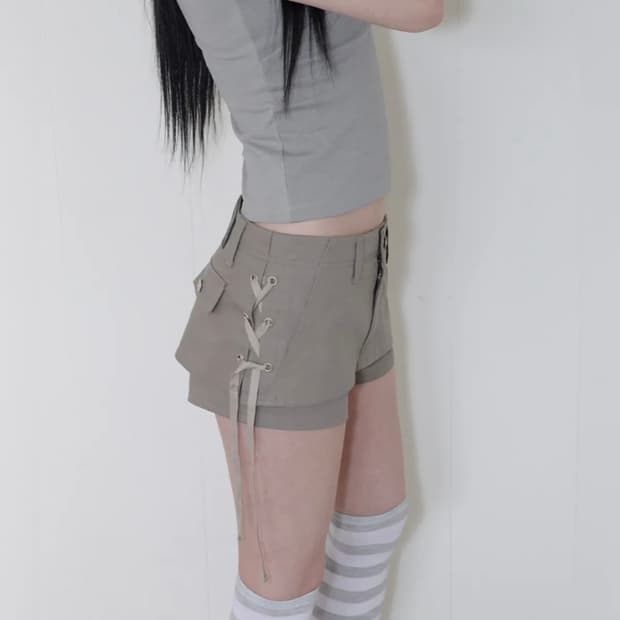 사일프레이 레이어드 레이스업 스커츠 쇼츠 카키브라운