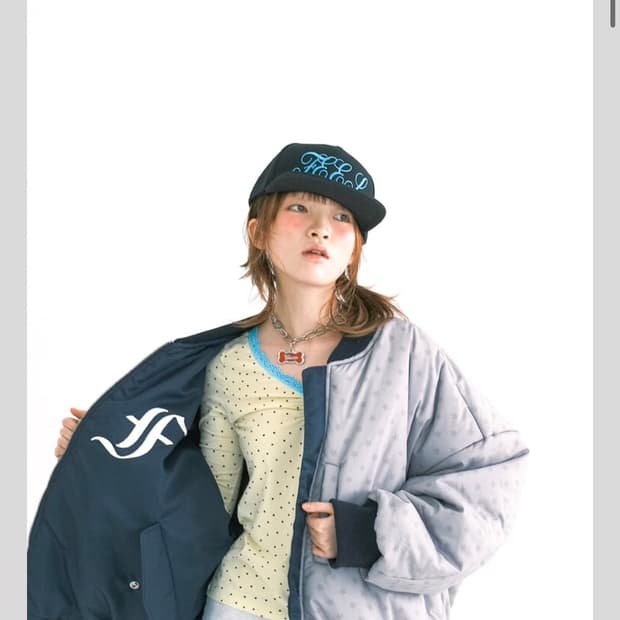 샵페어리 patch bomber padded jacket navy