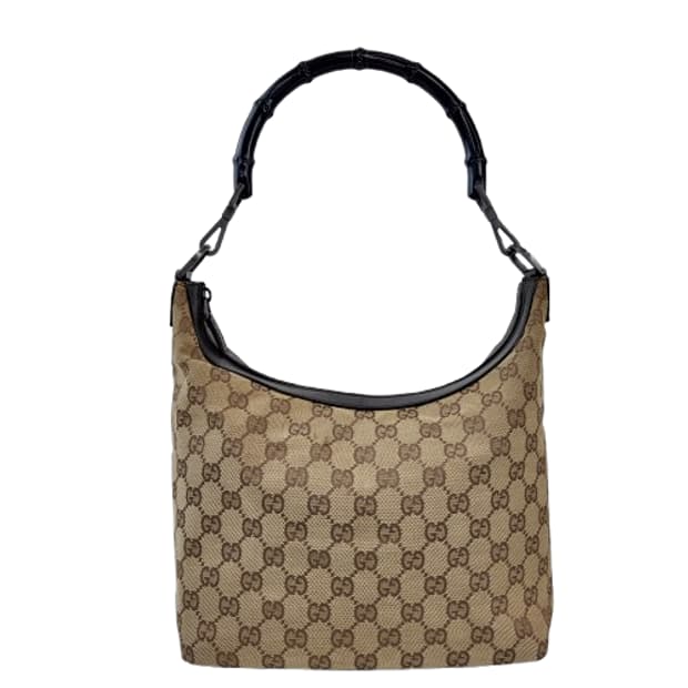 정품 구찌 뱀부 핸들 GG 로고 자가드 호보백