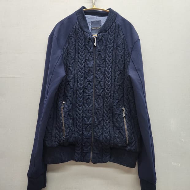 자라 케이블 니트 블루종 자켓 M(L)