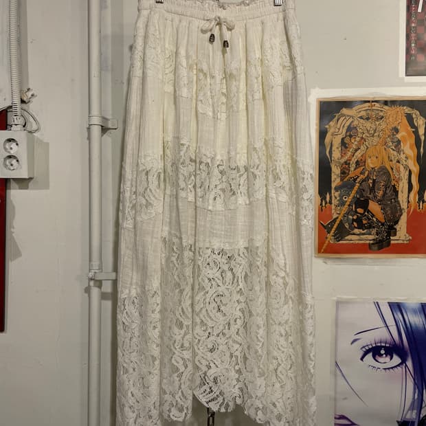 플라워 레이스 스트랩 화이트 롱스커트 모리 페어리