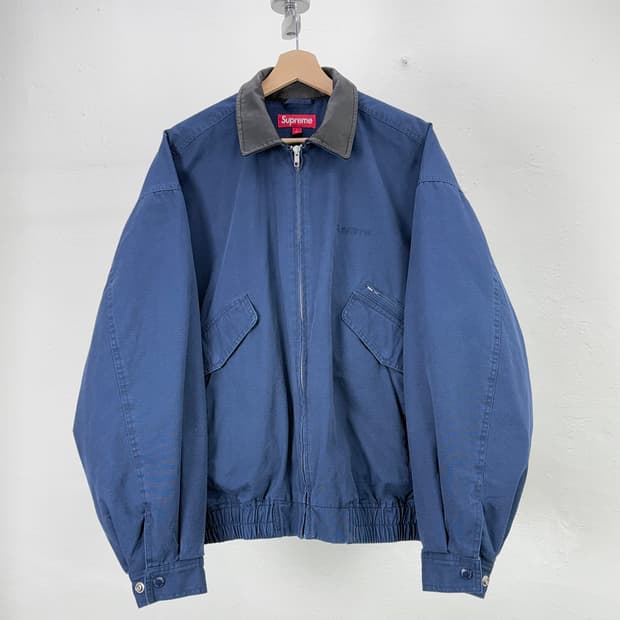 슈프림 24fw 레더 카라 유틸리티 자켓 네이비