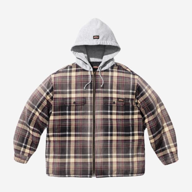 슈프림 x 디키즈 플레이드 후드 집업 셔츠 블랙 L - 23FW