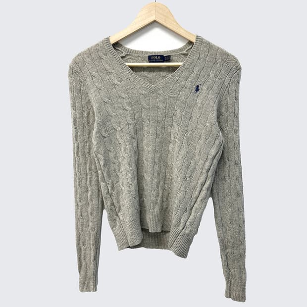 폴로 랄프로렌 메리노 울 캐시미어 케이블 브이넥 니트 스웨터 여성 S
