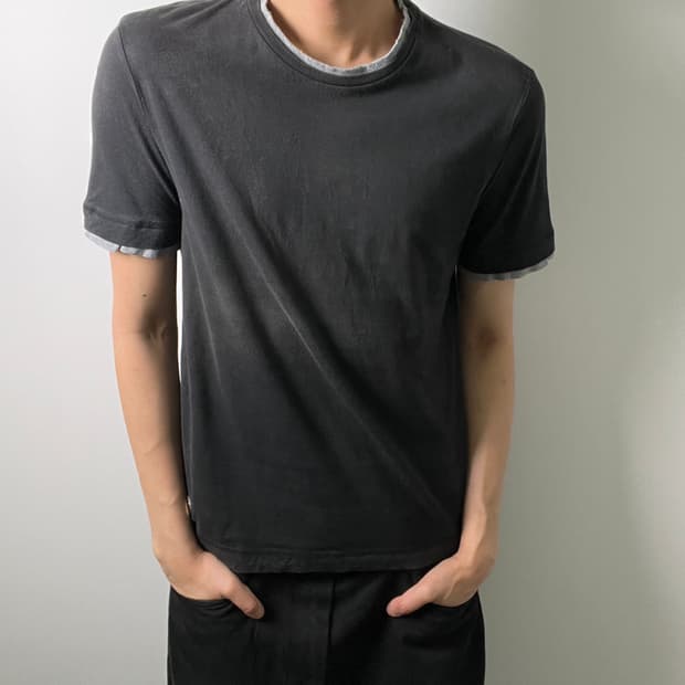 몽클레어 레이어드 배색 크루넥 반팔 티셔츠 S