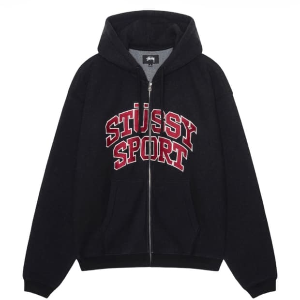 스투시 스포츠 후드 집업 워시드 블랙 L