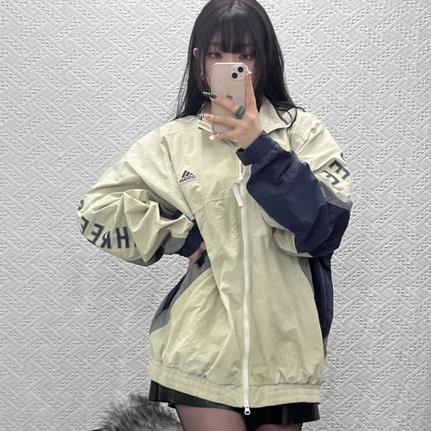 아디다스 올드스쿨 스트릿 펑크 레터링 바람막이 자켓 2XL C10191