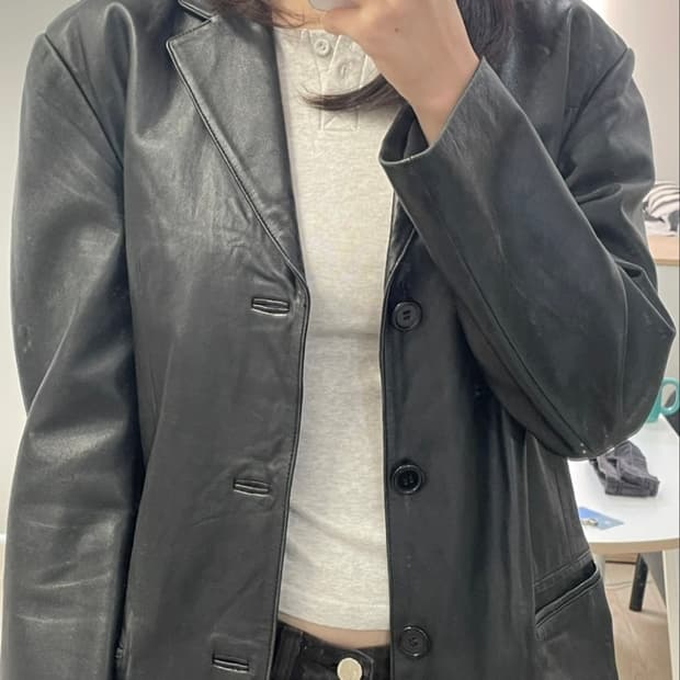 상아모피 블랙 양가죽 블레이저 95