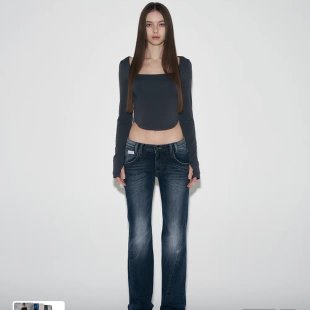 플리즈노팔로우 빈티지 워싱 부츠컷 데님 블루 s 사이즈