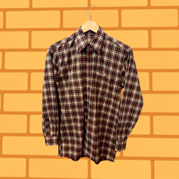 빈티지 코튼 체크 셔츠 (XL)
