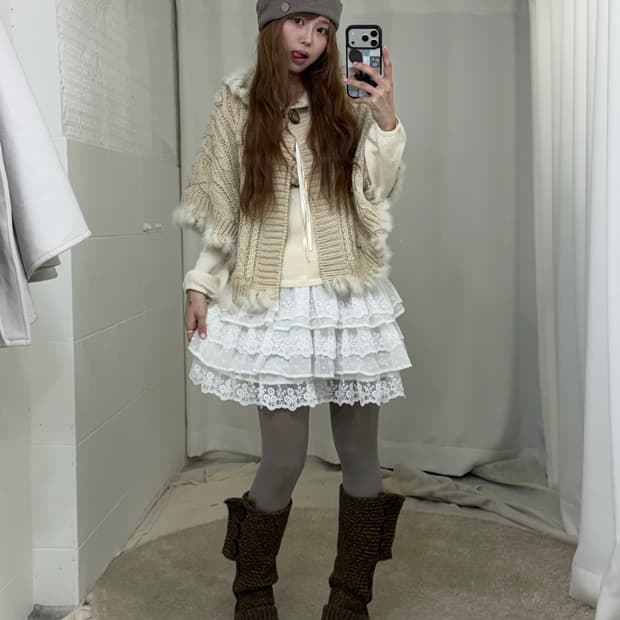 달천깔 케이프 코트 가디건 아이보리 코디세트