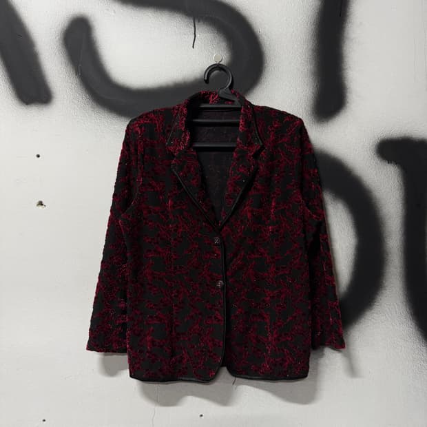 VTG 빈티지 오리엔탈 고딕 자카드 풀 패턴 벨벳 블라우스 자켓