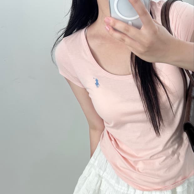 폴로 랄프로렌 더스티 핑크 U넥 반팔 티셔츠