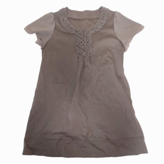 모리걸 레이어드 모카무스 갈색 반팔 레이스 블라우스