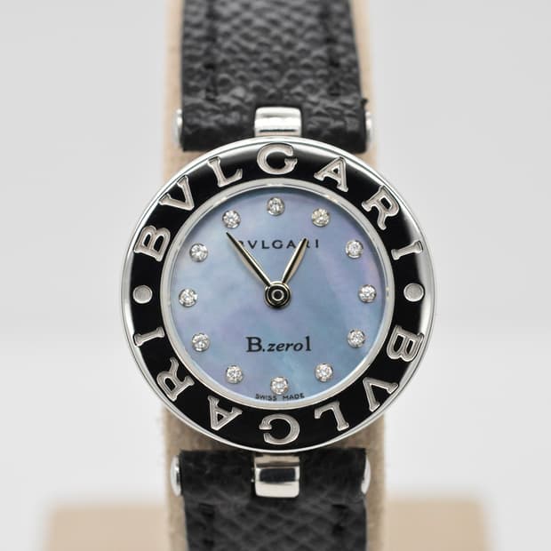 불가리 비제로원 다이아몬드 자개판 중고명품 여성 사피아노 가죽 손목시계