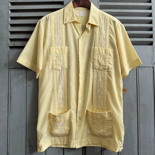 [M]90's 빈티지 파스텔옐로우 구아야베라 셔츠