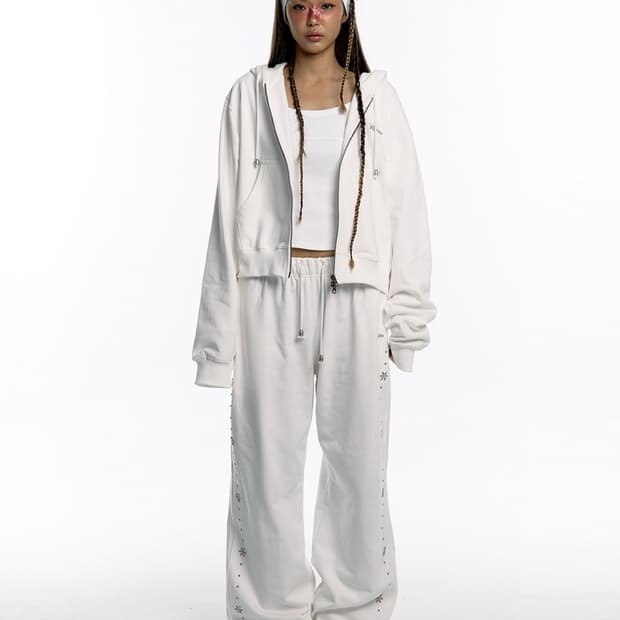 카시코 컴피 몽크 후드집업 / 몽크 트라우져 조거 팬츠 트레이닝 화이트