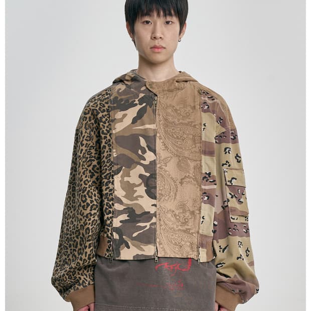 AJOBYAJO CAMOUFLAGE ZIP-UP HOODED JACKET