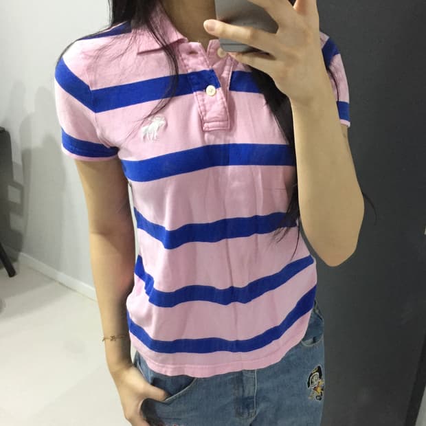Abercrombie 핀터 아베크롬비 스트라이프 핑크 카라티