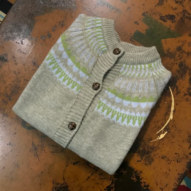 VTG 빈티지 그레이 노르딕 패턴 라운드넥 가디건 여성 55 사이즈 