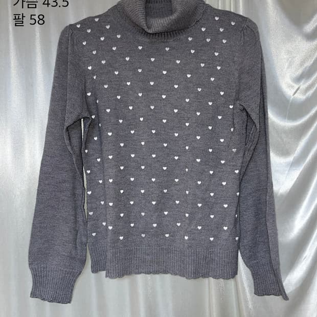 하트 패턴 회색 목폴라니트 갸루 모리걸 빈티지