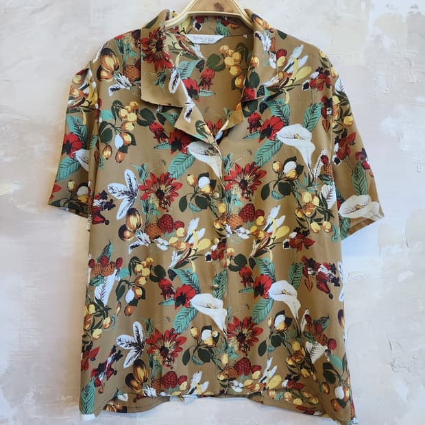 일본빈티지 브라운 패턴 블라우스