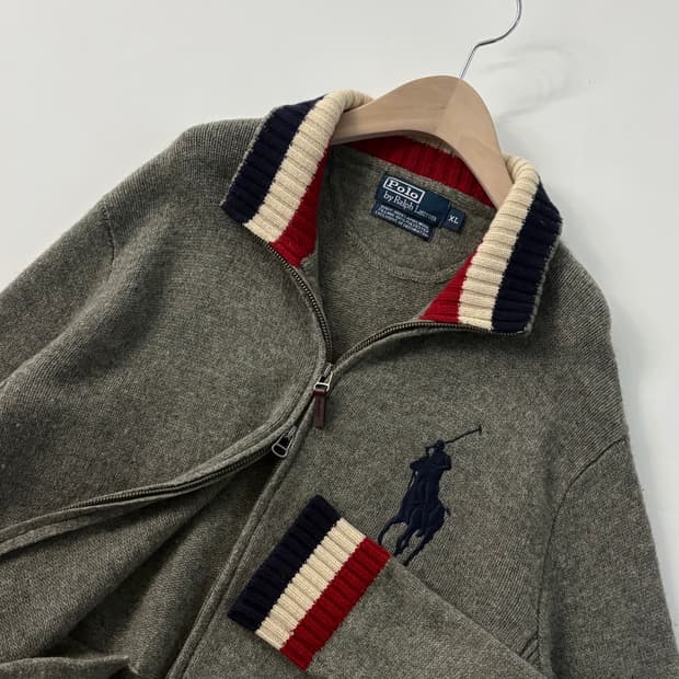 Polo 폴로 랄프로렌 빅포니자수 그레이컬러 램스울 니트집업