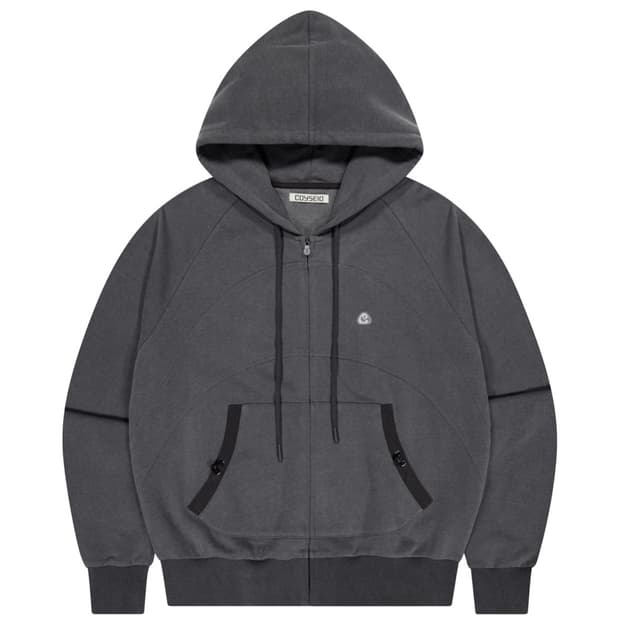 STRING POCKET HOOD ZIP-UP BLACK