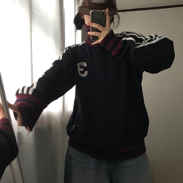 아디다스 네이비 버건디 빅로고 져지