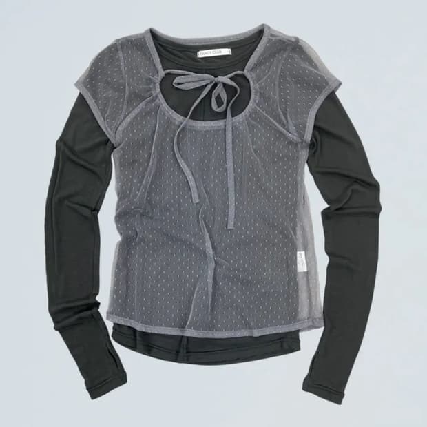 팬시클럽 3 way 도트 레이어드 롱슬리브 그레이