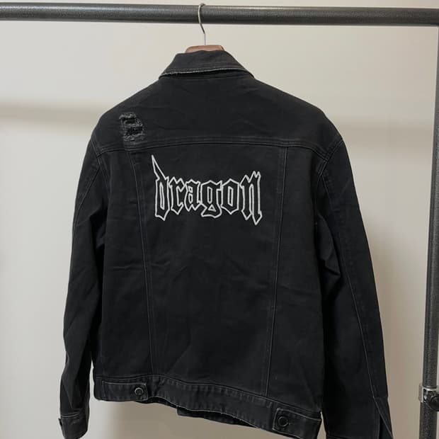 (M) 8 X G-Dragon 블랙 흑청 디스트로이드 데님 자켓